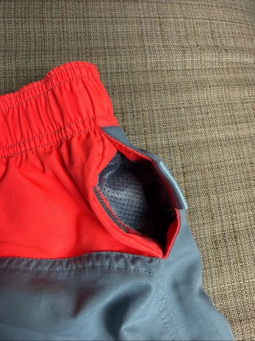 NWT Nike Men's Gray & Neon Red Swim Trunks size M Medium